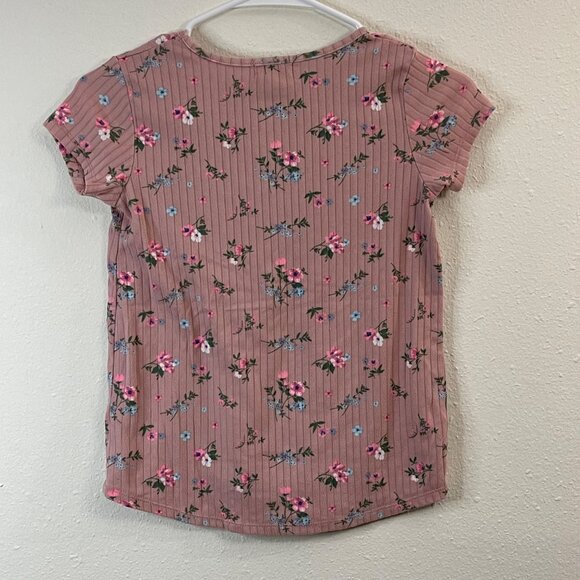Btween Floral Pink Short Sleeve Ribbed Girls Shirt, Size 10 - Picture 6 of 8